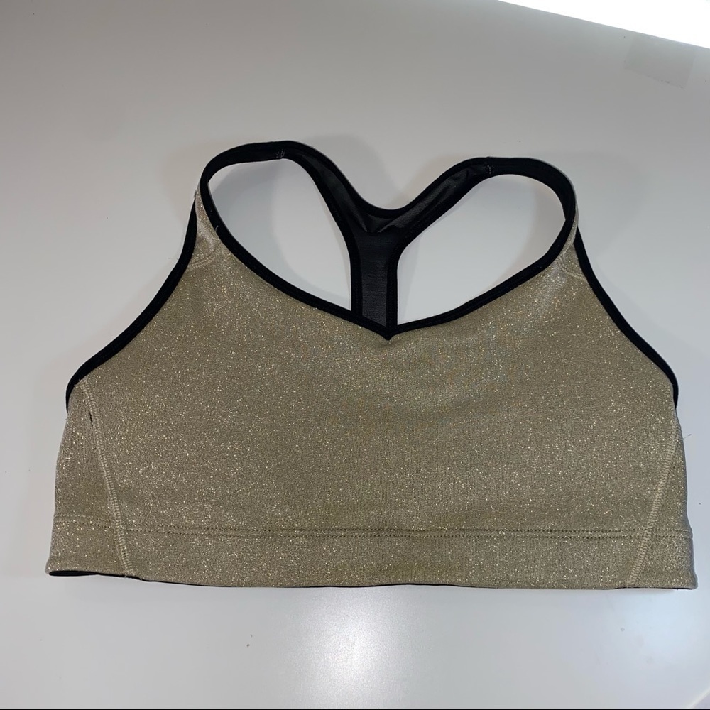 Victoria Secret Bra "The Player" Racerback Sport Bra Gold Glitter Black